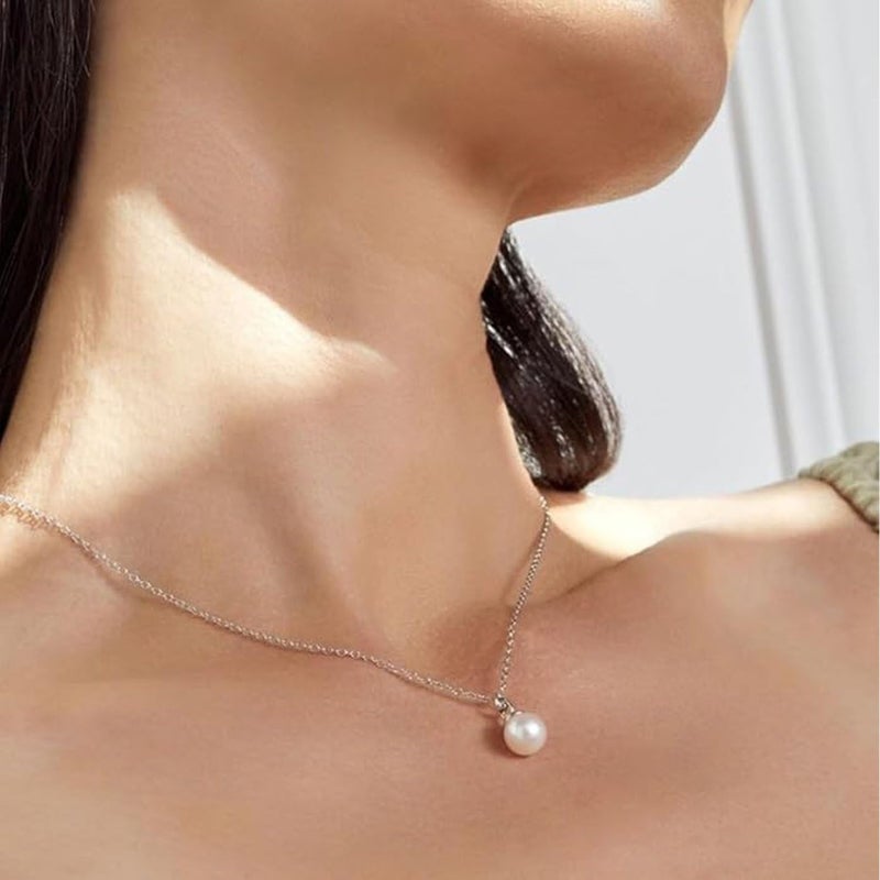 The Pearl Source 9mm White Freshwater Pearl Pendant Sydney Necklace for Women - Cultured Pearl Necklace | 14K Gold Plated 925 Sterling Silver Necklace with 16"-20" Adjustable Chain - Image 2